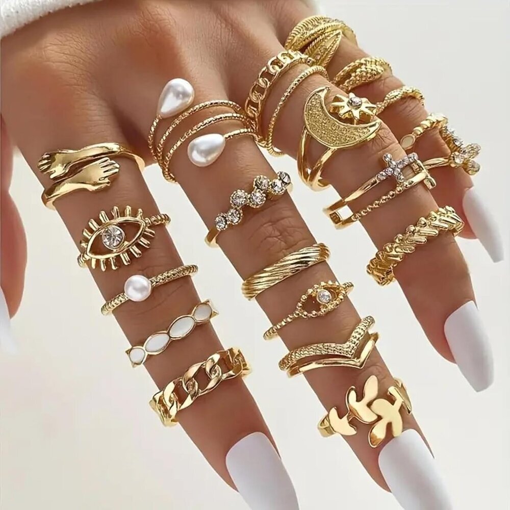 Exquisite Gold Stackable Rings - Rhinestone Moon … - image 2